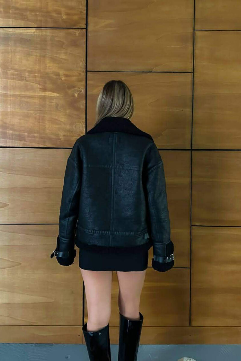 BELT DETAILS FLUFFY WOMEN JACKET BLACK/ E ZEZE - 7