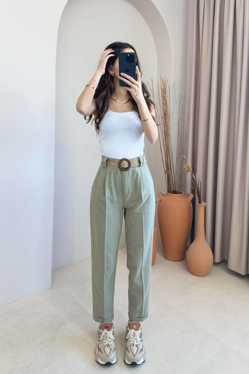 BELT LINEN ONE COLOR WOMEN TROUSERS OLIVE/ULLI - 2