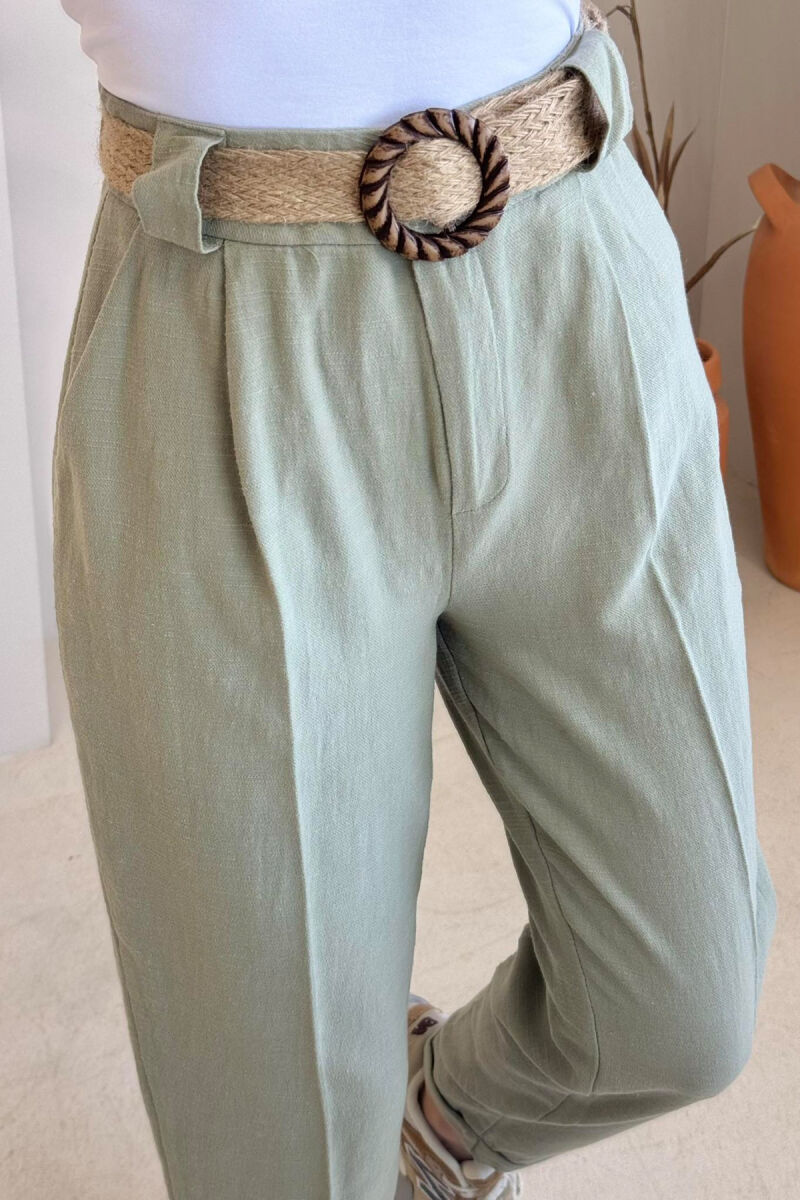 BELT LINEN ONE COLOR WOMEN TROUSERS OLIVE/ULLI - 3