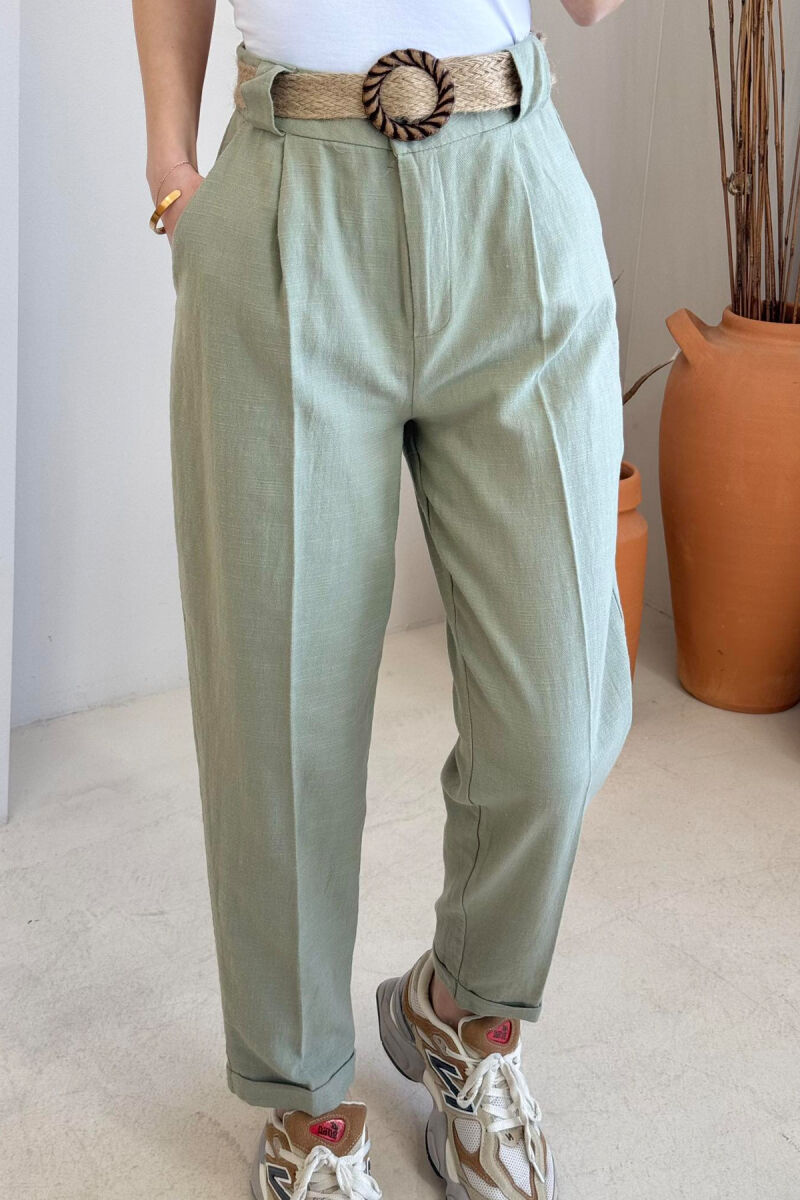 BELT LINEN ONE COLOR WOMEN TROUSERS OLIVE/ULLI - 4