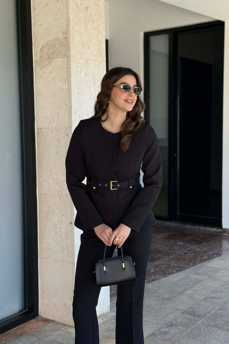 BELT ONE COLOR JACKET+TROUSERS WOMEN SET BLACK/ E ZEZE - 2