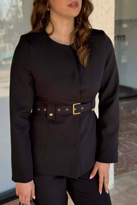 BELT ONE COLOR JACKET+TROUSERS WOMEN SET BLACK/ E ZEZE - 6