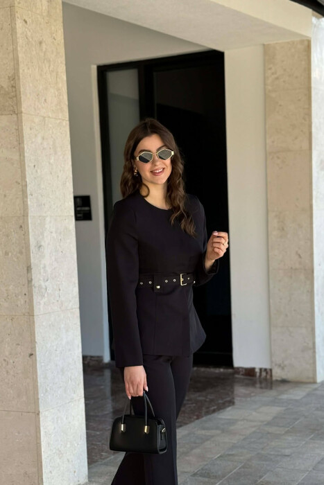 BELT ONE COLOR JACKET+TROUSERS WOMEN SET BLACK/ E ZEZE - 8