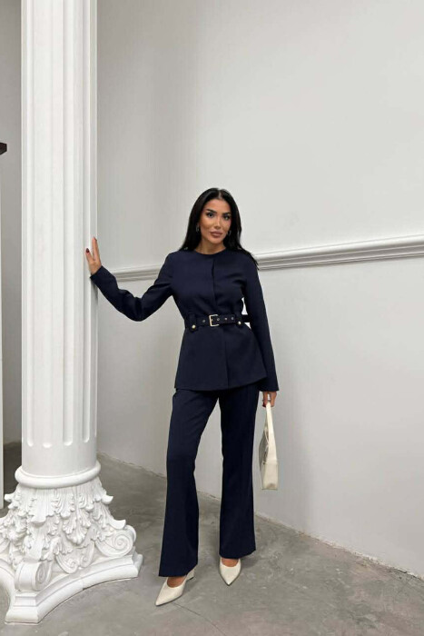 BELT ONE COLOR JACKET+TROUSERS WOMEN SET BLUE/BLU 