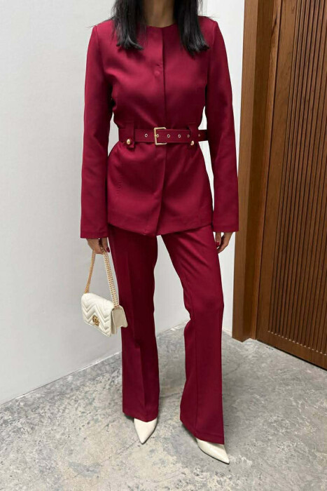 BELT ONE COLOR JACKET+TROUSERS WOMEN SET BURGUNDY/VISHNJE - 3