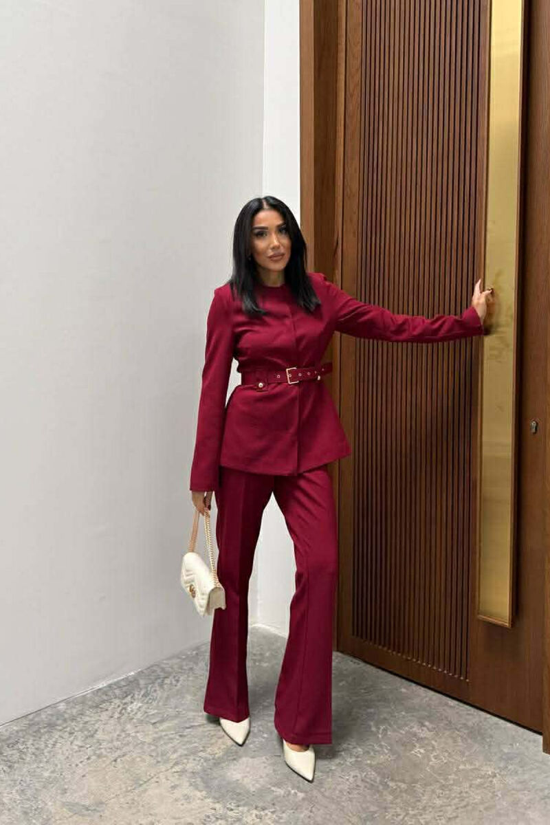 BELT ONE COLOR JACKET+TROUSERS WOMEN SET BURGUNDY/VISHNJE - 5
