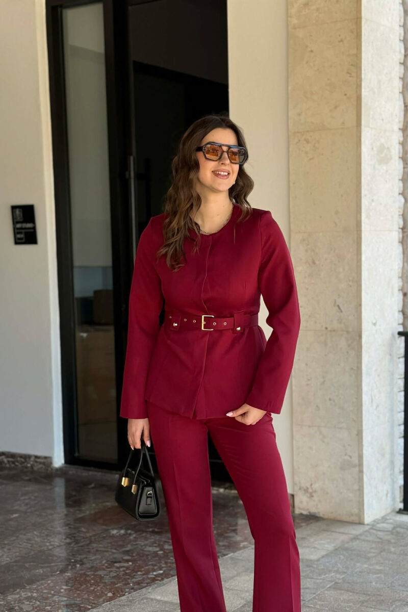 BELT ONE COLOR JACKET+TROUSERS WOMEN SET BURGUNDY/VISHNJE - 2