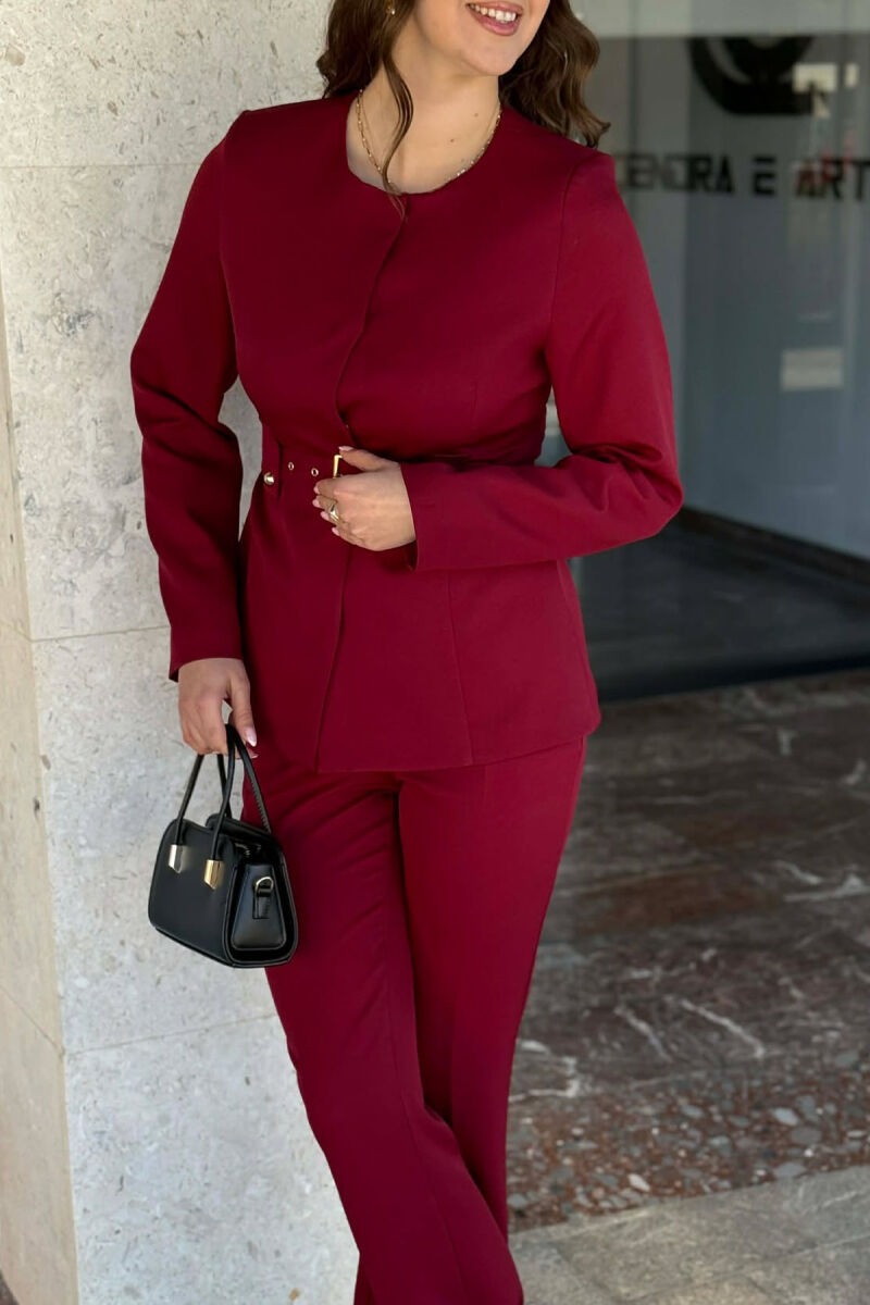 BELT ONE COLOR JACKET+TROUSERS WOMEN SET BURGUNDY/VISHNJE - 4