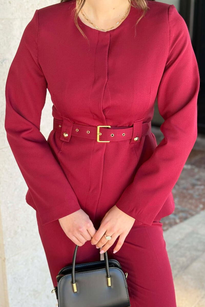 BELT ONE COLOR JACKET+TROUSERS WOMEN SET BURGUNDY/VISHNJE - 6