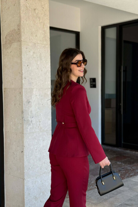 BELT ONE COLOR JACKET+TROUSERS WOMEN SET BURGUNDY/VISHNJE - 7