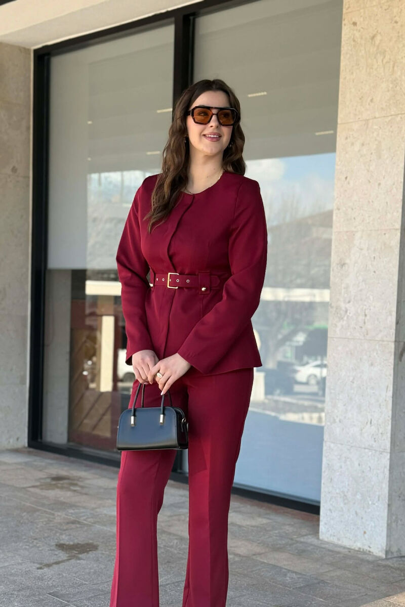 BELT ONE COLOR JACKET+TROUSERS WOMEN SET BURGUNDY/VISHNJE - 8