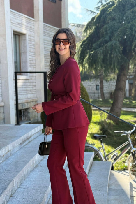 BELT ONE COLOR JACKET+TROUSERS WOMEN SET BURGUNDY/VISHNJE - 9