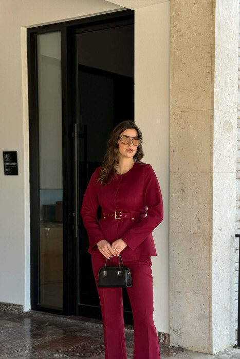 BELT ONE COLOR JACKET+TROUSERS WOMEN SET BURGUNDY/VISHNJE - 10