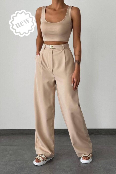 ONE COLOR BELT TROUSERS WOMAN BEIGE/BEZHE 