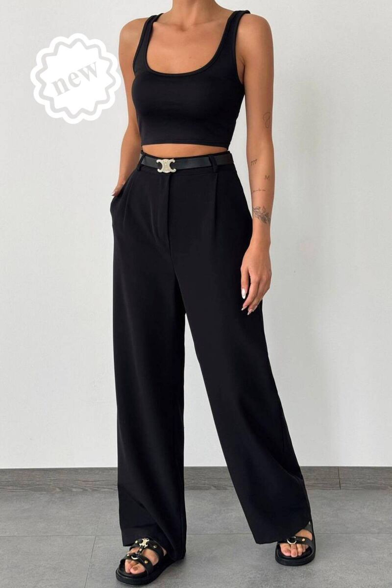 ONE COLOR BELT TROUSERS WOMAN BLACK/ E ZEZE - 1