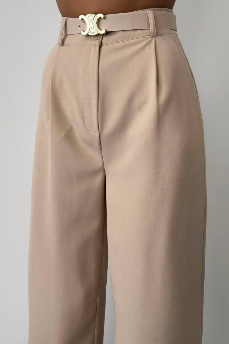 ONE COLOR BELT TROUSERS WOMAN CREAM/KREM - 7