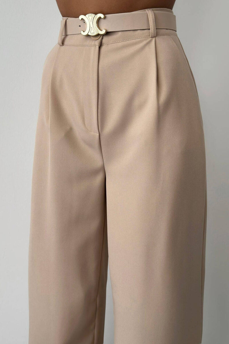 ONE COLOR BELT TROUSERS WOMAN CREAM/KREM - 7