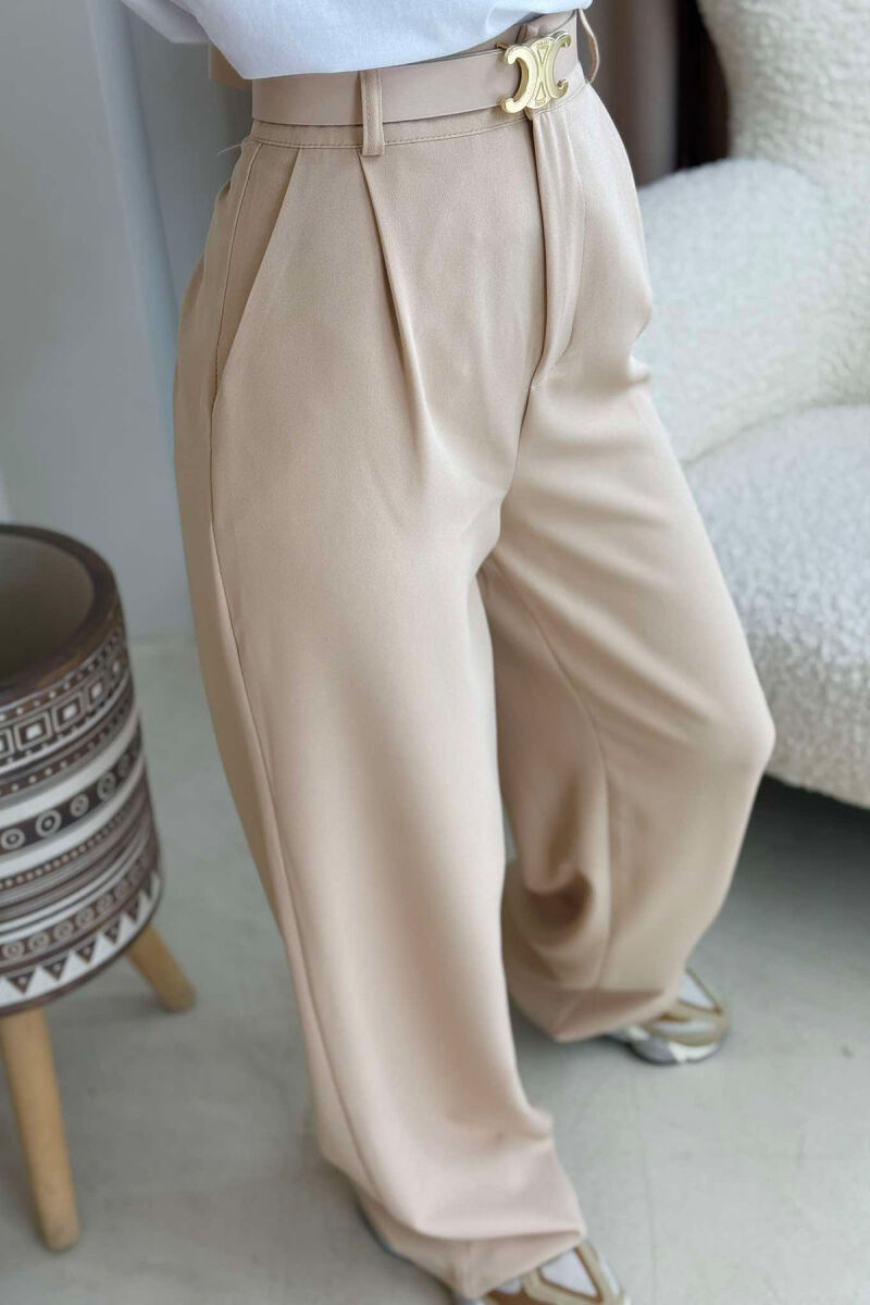 ONE COLOR BELT TROUSERS WOMAN CREAM/KREM - 5
