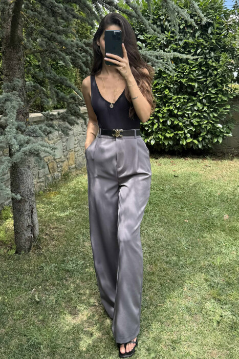 ONE COLOR BELT TROUSERS WOMAN GREY/GRI - 2