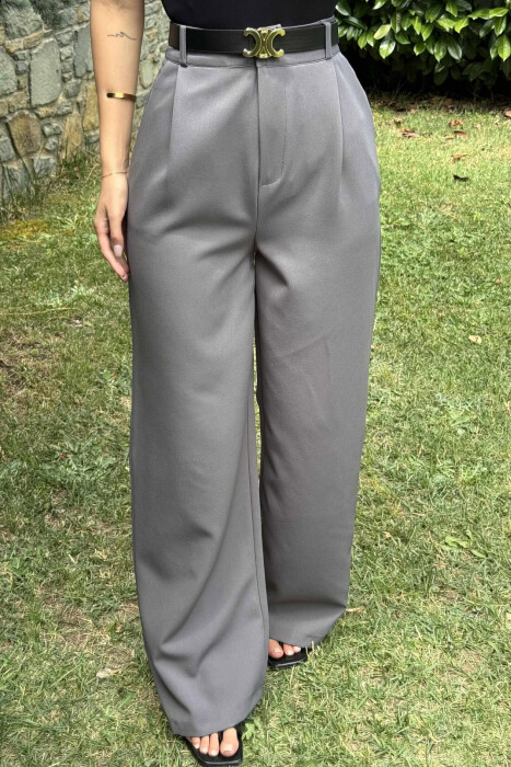ONE COLOR BELT TROUSERS WOMAN GREY/GRI - 4