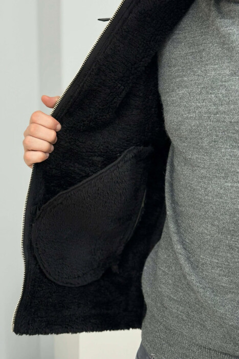 BELTED FLUFFY ZIPPERED MEN PUFFER JACKET BLACK/ E ZEZE - 4