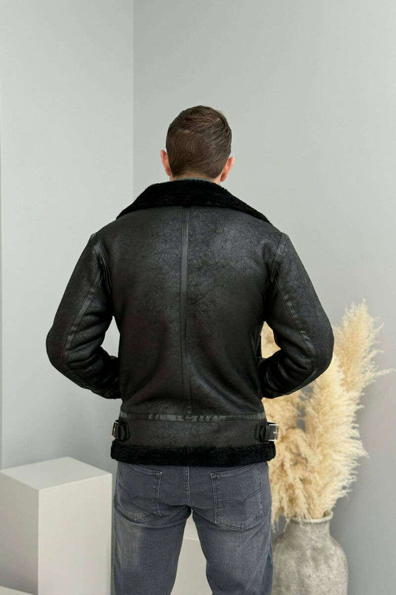 BELTED FLUFFY ZIPPERED MEN PUFFER JACKET BLACK/ E ZEZE - 5