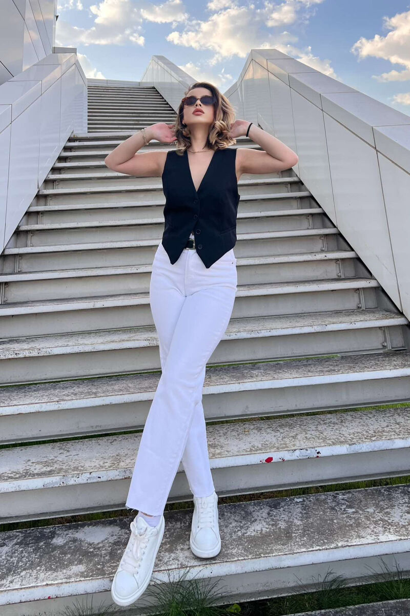 BELTED ONE COLOR SIMPLE WOMEN JEANS WHITE-E BARDHE - 2