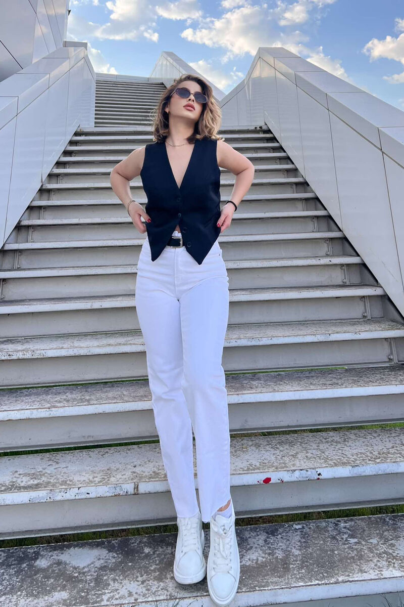 BELTED ONE COLOR SIMPLE WOMEN JEANS WHITE-E BARDHE - 1