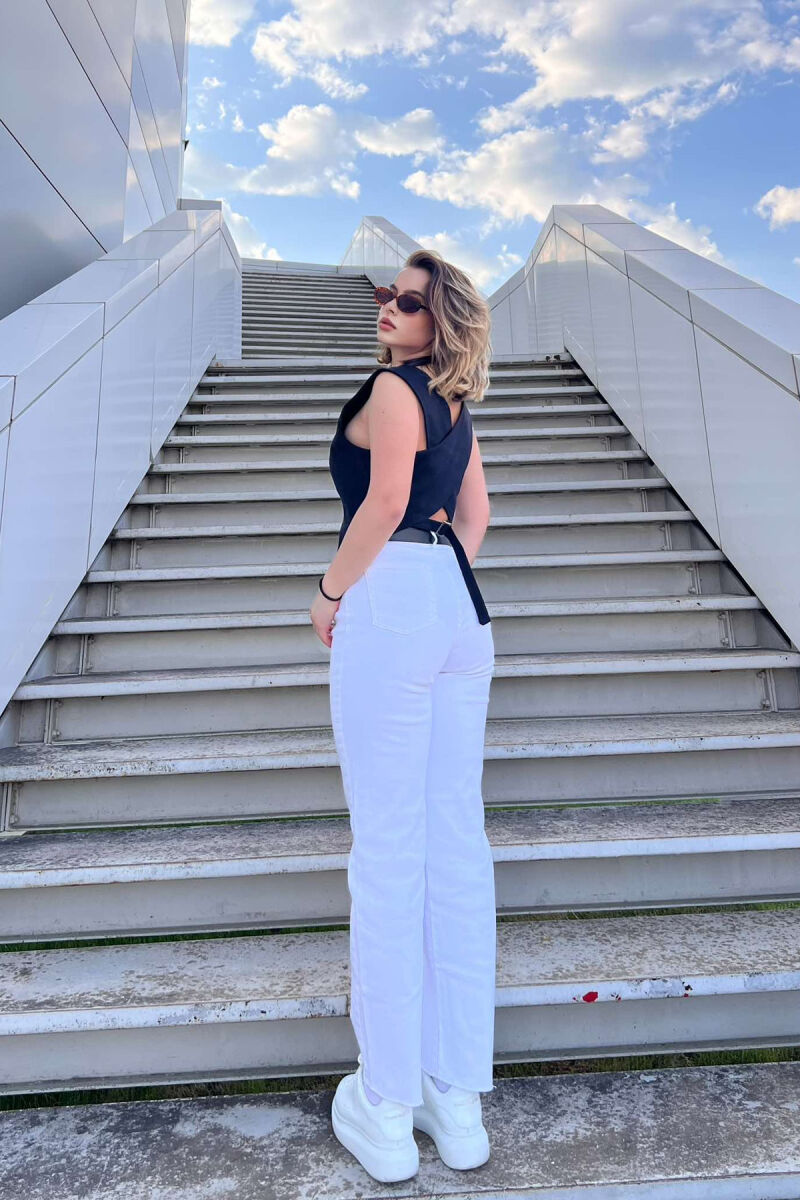 BELTED ONE COLOR SIMPLE WOMEN JEANS WHITE-E BARDHE - 4