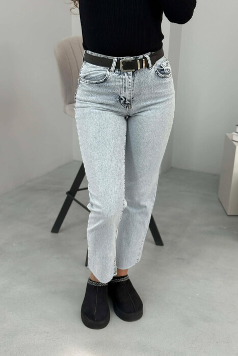 BELTED ONE COLOR STRAIGHT WOMEN JEANS BABY BLUE/BLU BY 