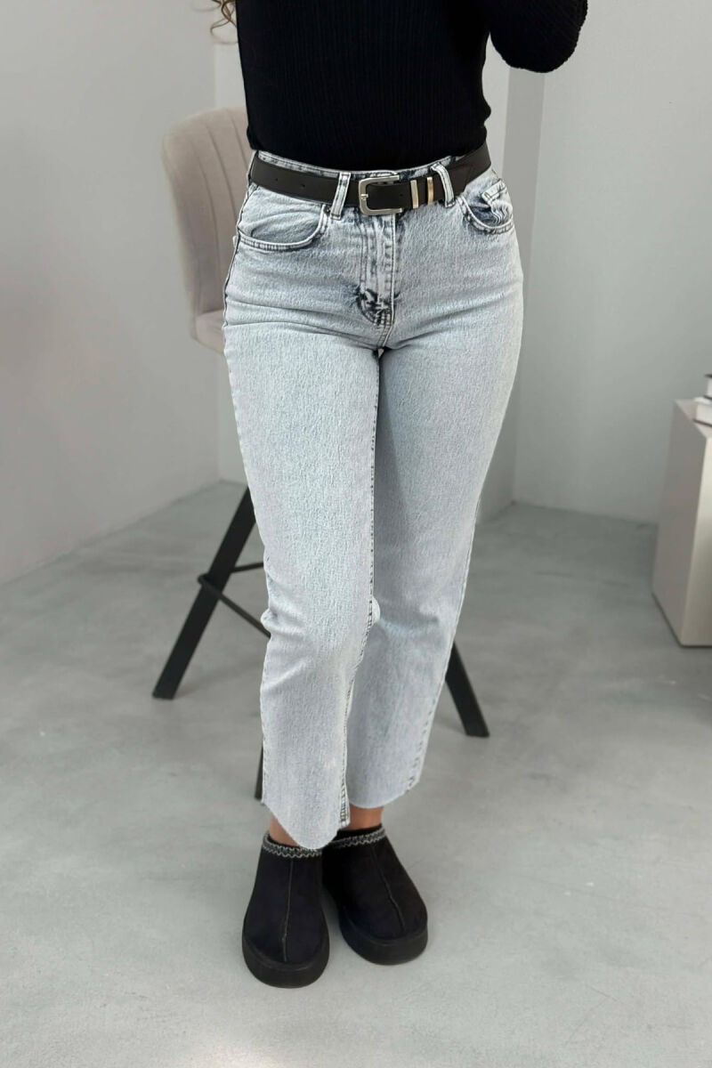 BELTED ONE COLOR STRAIGHT WOMEN JEANS BABY BLUE/BLU BY - 1