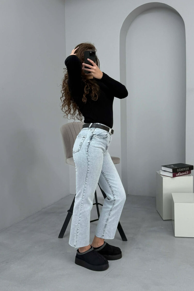 BELTED ONE COLOR STRAIGHT WOMEN JEANS BABY BLUE/BLU BY - 4