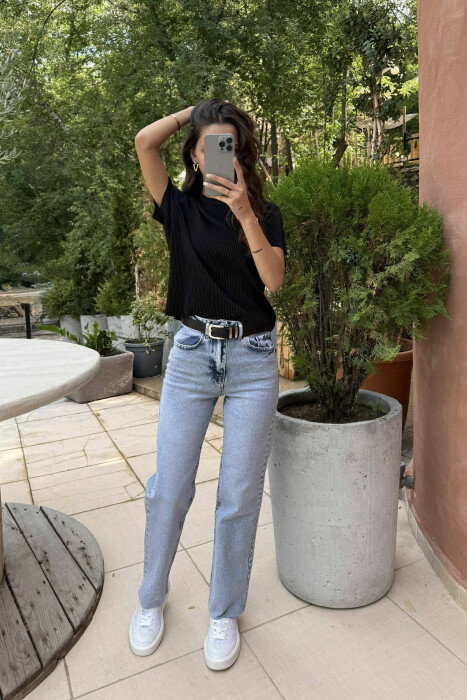 BELTED ONE COLOR STRAIGHT WOMEN JEANS BEAUBLUE/BBL - 6