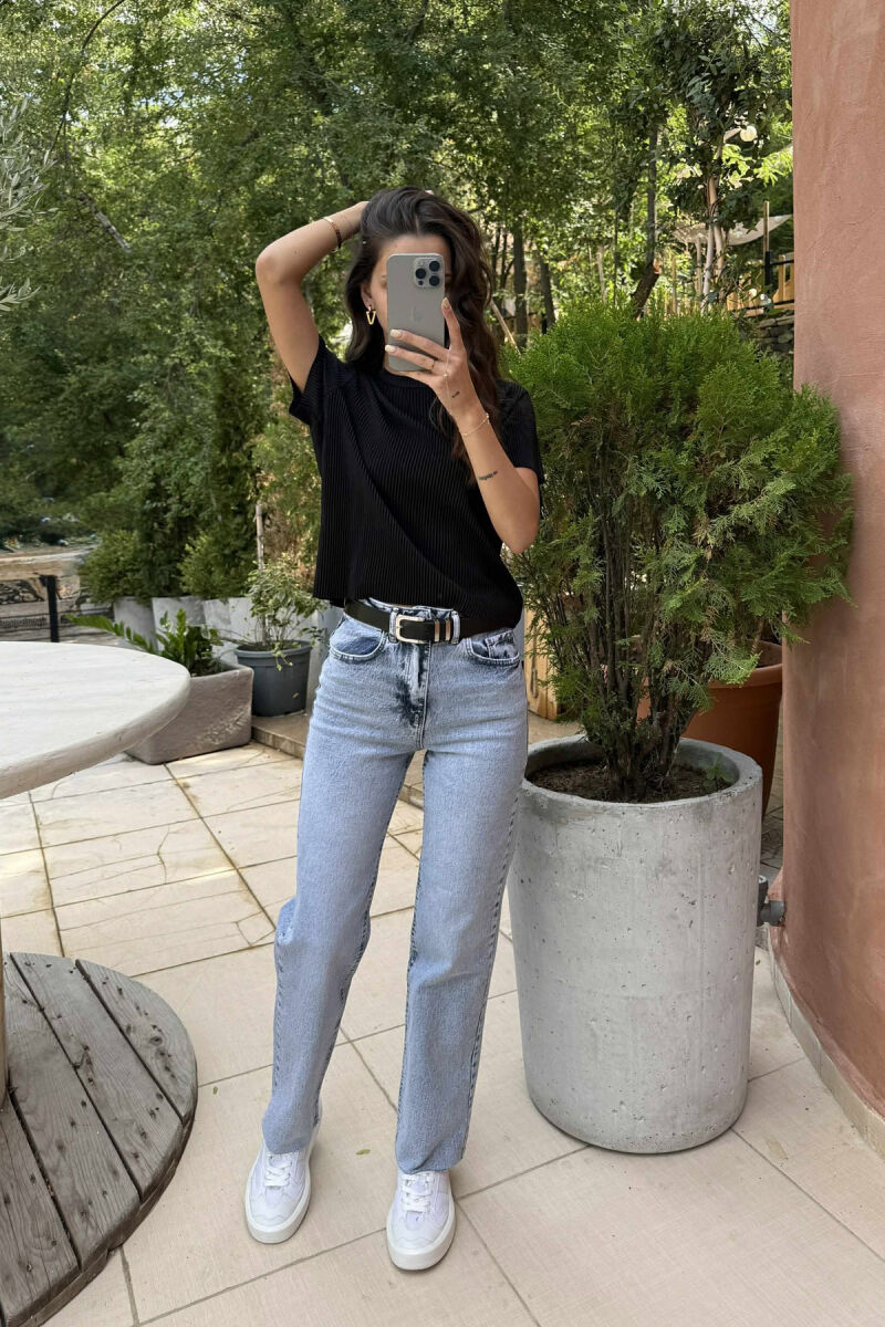 BELTED ONE COLOR STRAIGHT WOMEN JEANS BEAUBLUE/BBL - 6