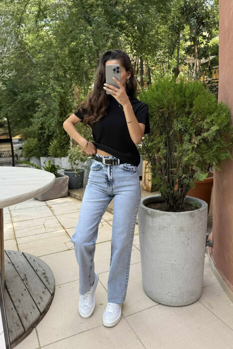 BELTED ONE COLOR STRAIGHT WOMEN JEANS BEAUBLUE/BBL - 7