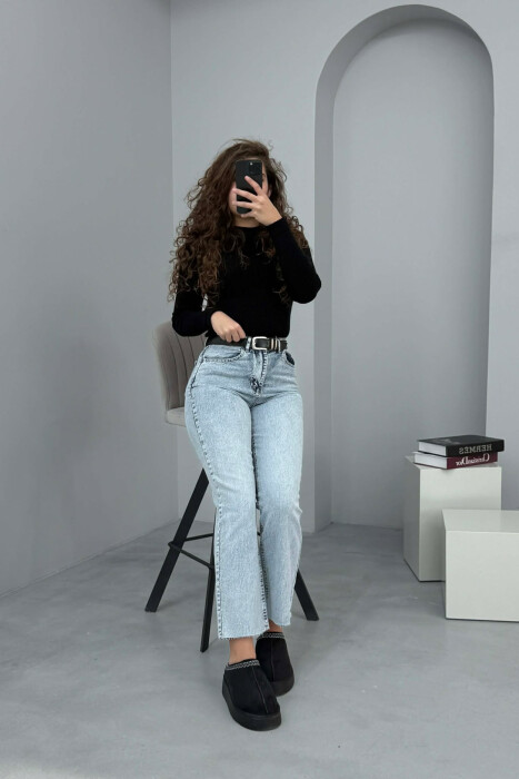 BELTED ONE COLOR STRAIGHT WOMEN JEANS BEAUBLUE/BBL - 2