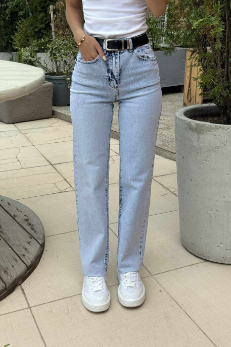 BELTED ONE COLOR STRAIGHT WOMEN JEANS LIGHTBLUE/BZ 
