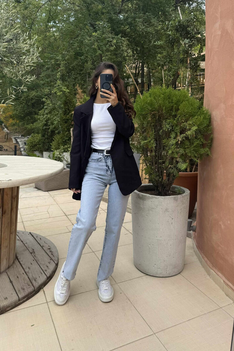 BELTED ONE COLOR STRAIGHT WOMEN JEANS LIGHTBLUE/BZ - 2