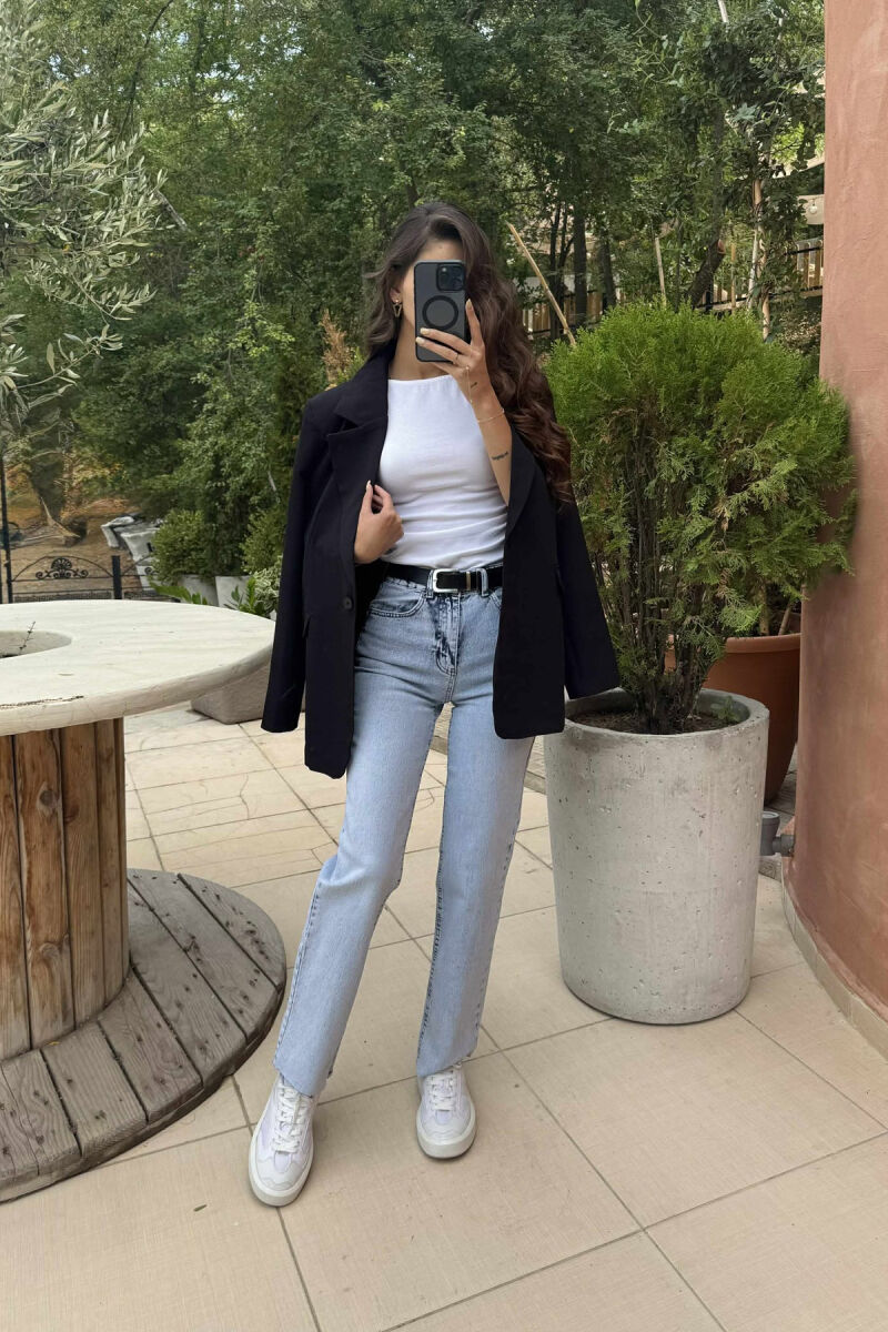 BELTED ONE COLOR STRAIGHT WOMEN JEANS LIGHTBLUE/BZ - 4