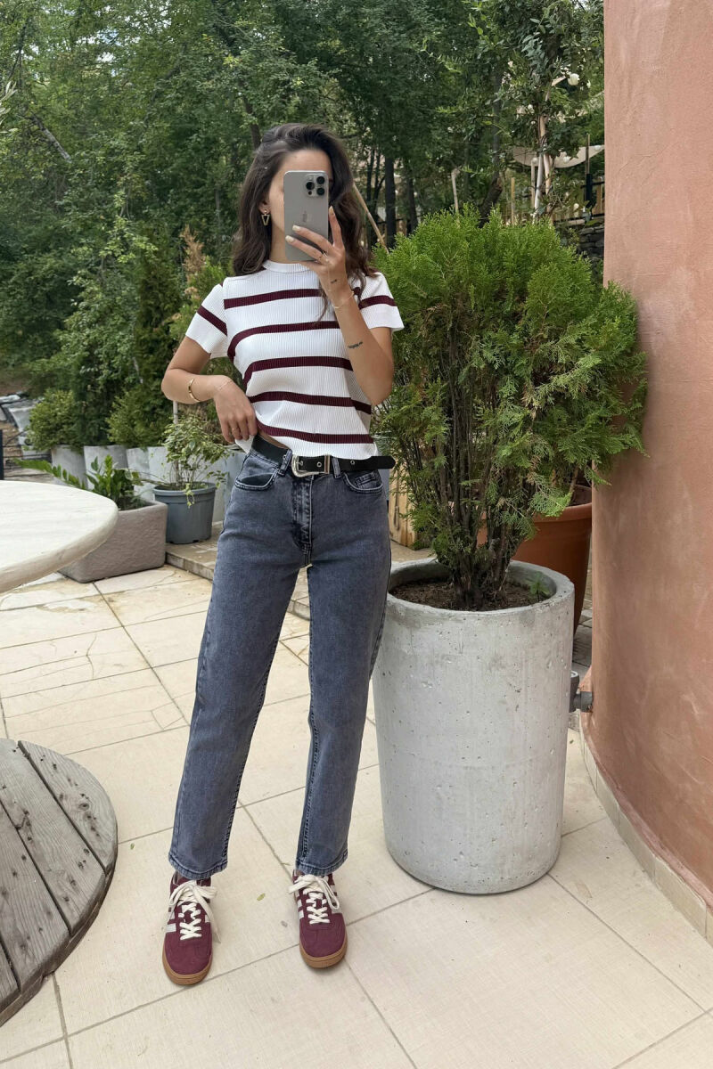 BELTED SIMPLE WOMEN JEANS GREY/GRI - 2