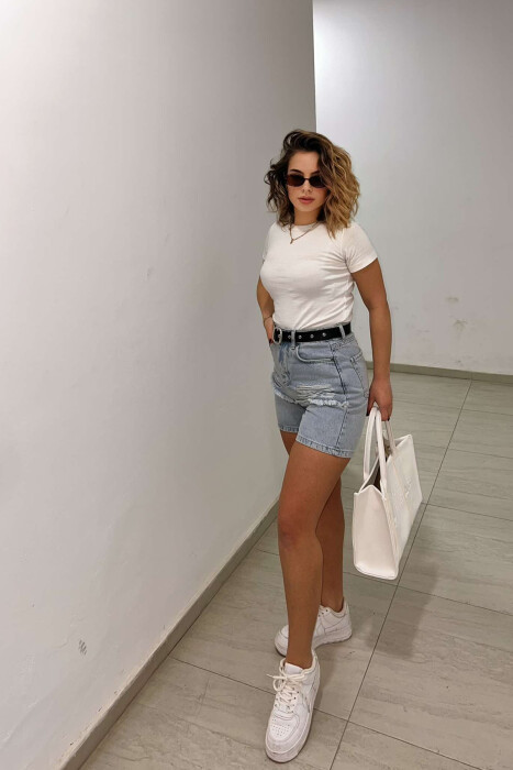 BELTED SIMPLE WOMEN SHORT JEANS LIGHTBLUE/BZ - 2