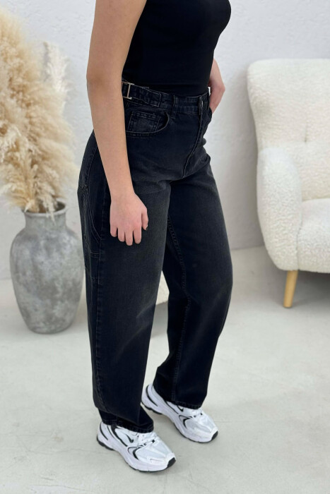 BELTS DETAIL WOMEN JEANS BLACK/ E ZEZE - 2