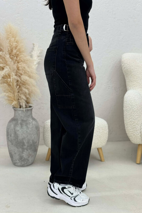 BELTS DETAIL WOMEN JEANS BLACK/ E ZEZE - 4