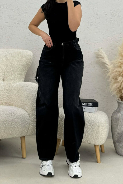 BELTS DETAIL WOMEN JEANS BLACK/ E ZEZE - KLAUDIO FASHION