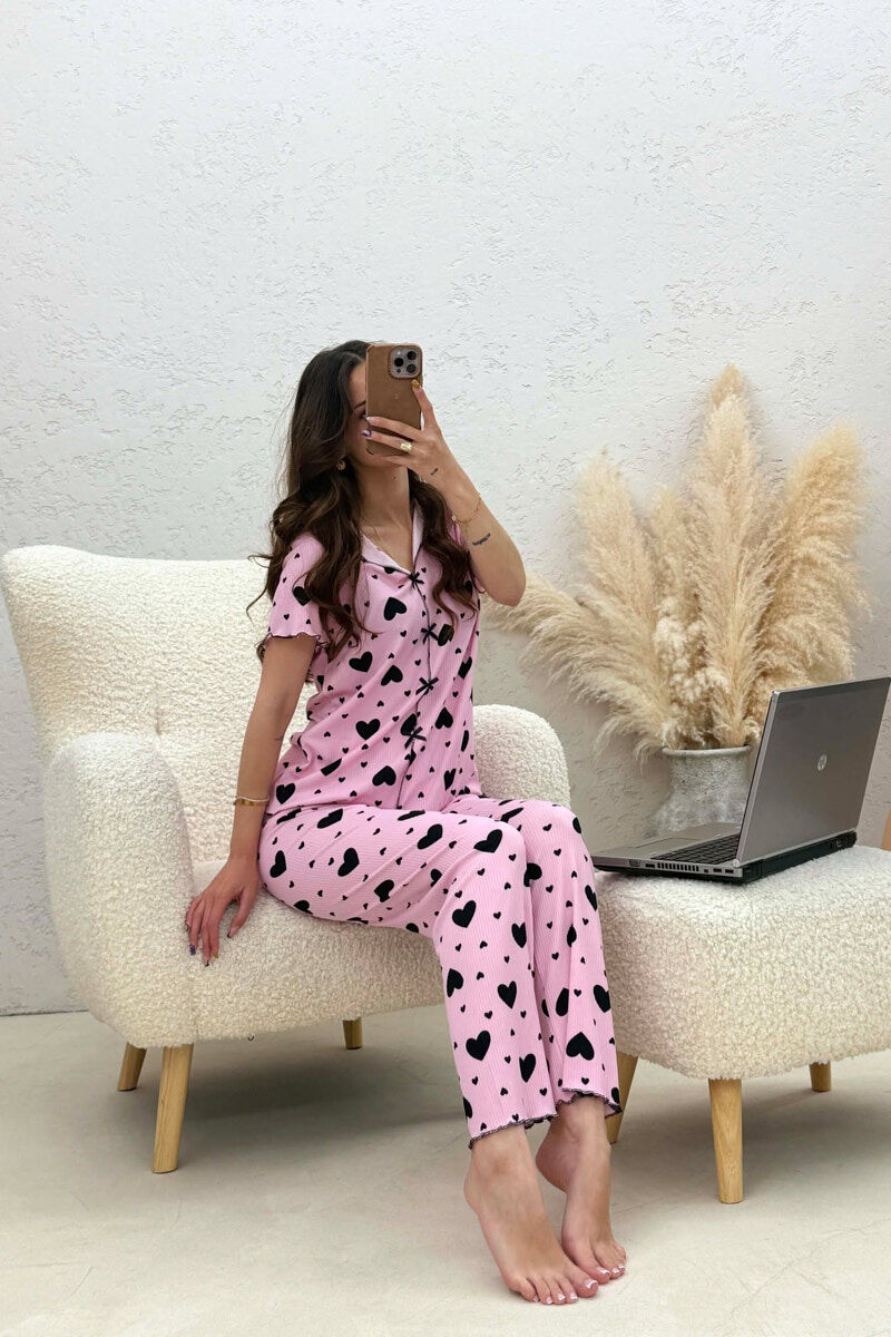 BIG HEARTS DESIGN BOW DETAIL WOMEN PYJAMAS PINK/ROZE - 1