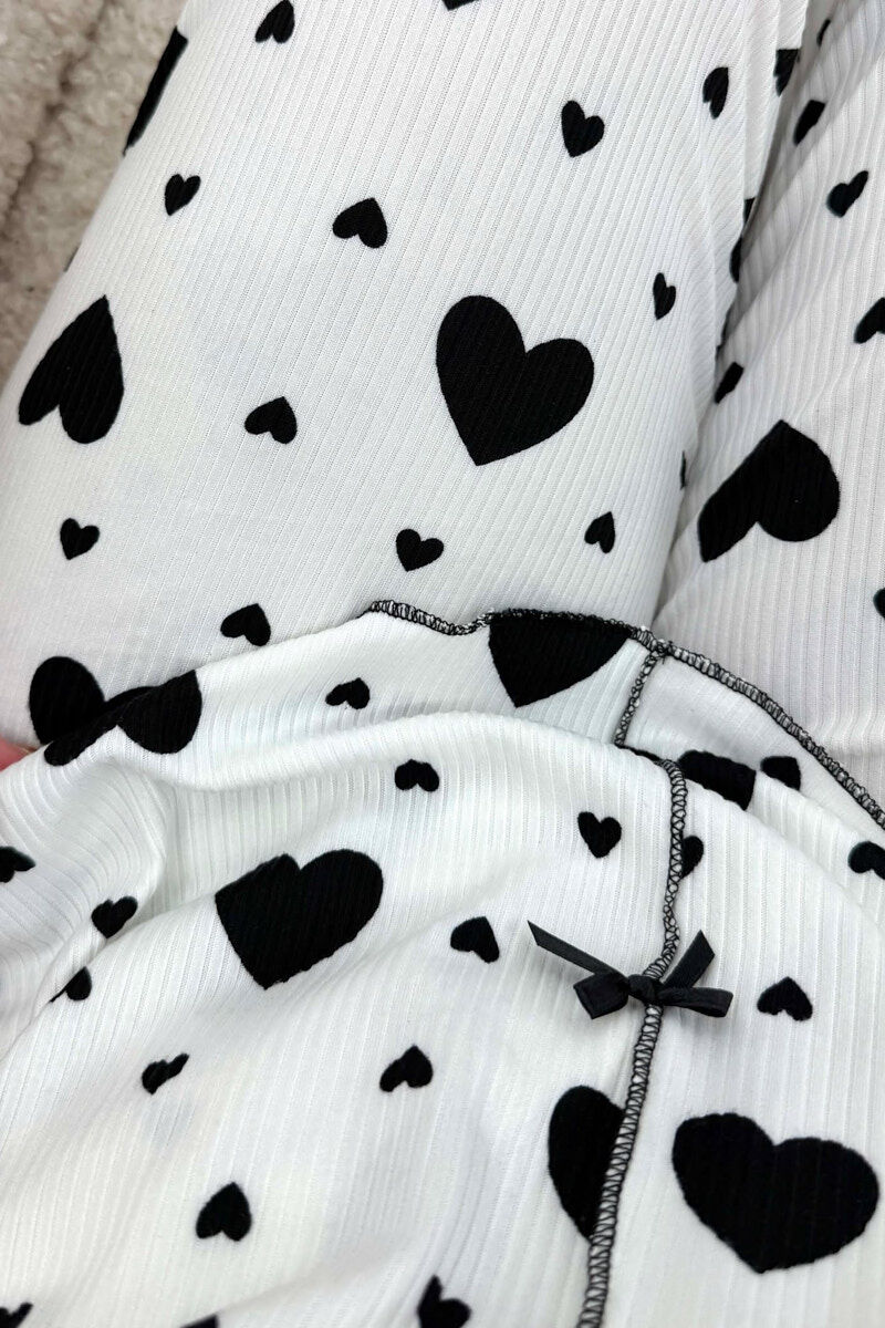 BIG HEARTS DESIGN BOW DETAIL WOMEN PYJAMAS WHITE-BLACK/BAZE - 6