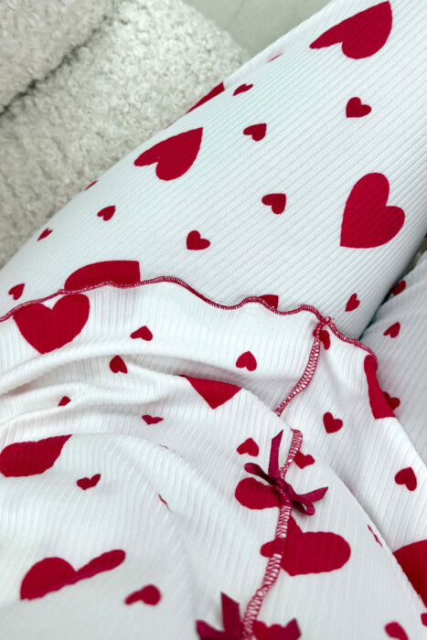 BIG HEARTS DESIGN BOW DETAIL WOMEN PYJAMAS WHITE-RED/BAKU - 4