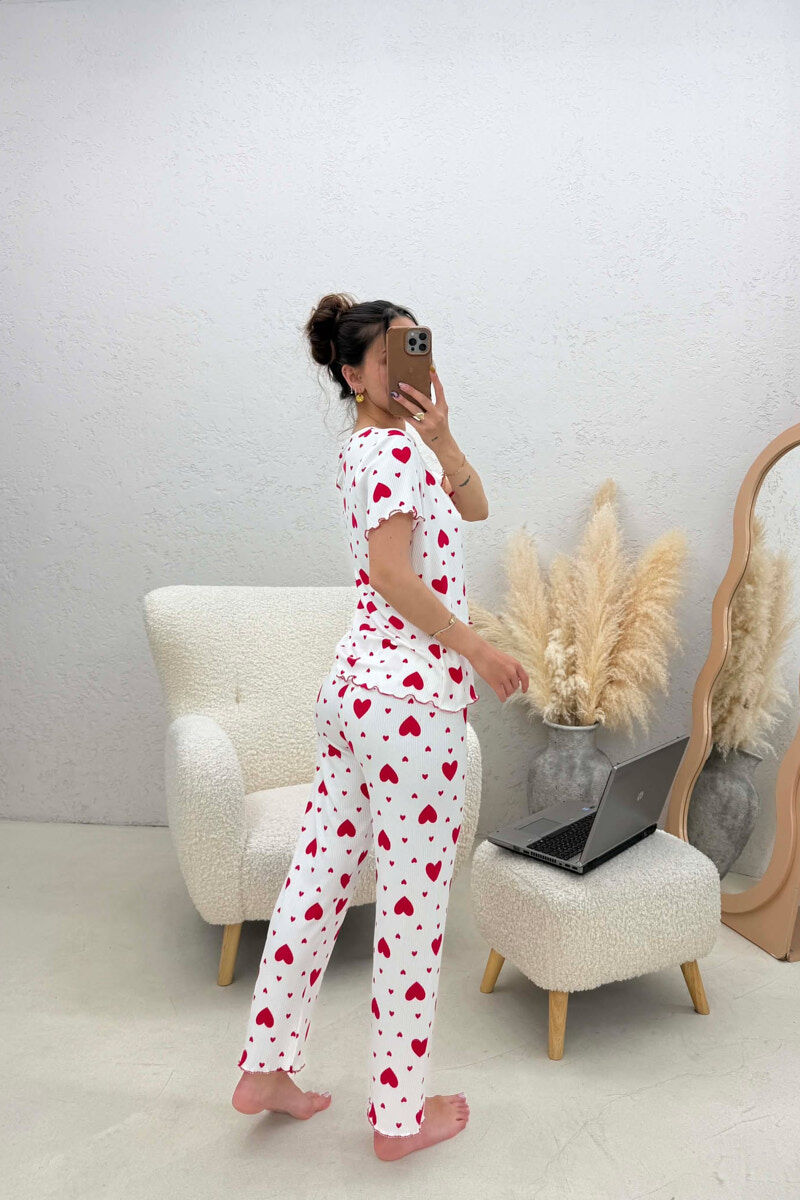 BIG HEARTS DESIGN BOW DETAIL WOMEN PYJAMAS WHITE-RED/BAKU - 5