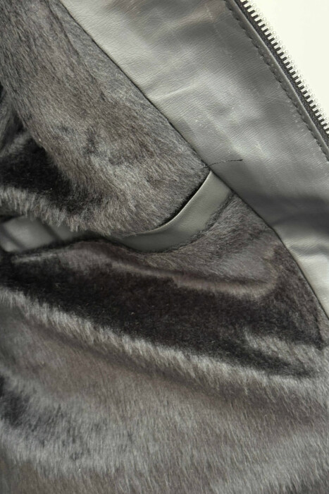 BIKER LEATHER ZIPPER ONE COLOR MEN JACKET BLACK/ E ZEZE - 4