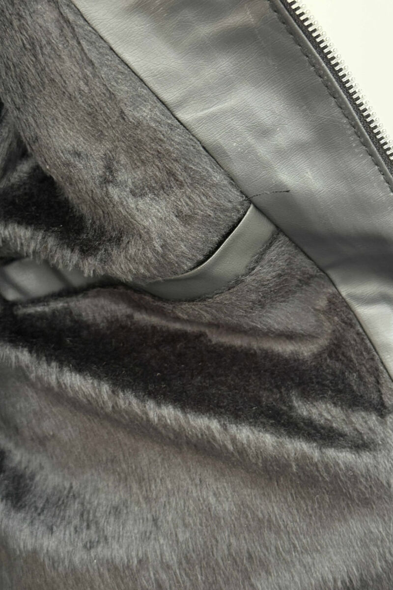 BIKER LEATHER ZIPPER ONE COLOR MEN JACKET BLACK/ E ZEZE - 4